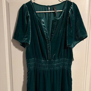 Anthropologie The Somerset Jumpsuit: Velvet Edition - Teal Green Blue NWT